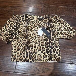 NWT Truth by Republic Black and Tan Leopard Print Blouse XL‎